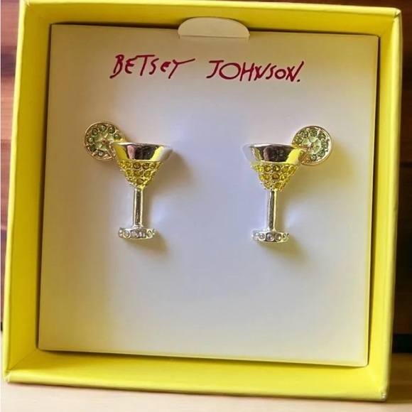 Fun, Summer, Martini Stud Earrings, Betsy J., Silver-tone,Sparkle Crystals, NWT - Picture 8 of 11